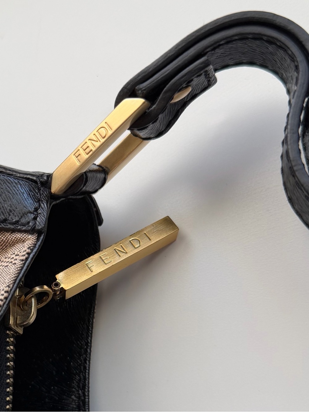 Fendi Zucca Shadow Black Leather Studded Shoulder Bag - Picture 8 of 8